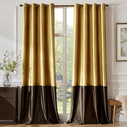 Brown Gold Velvet Blackout Curtains Luxury Decor 102 inches, Color Block | by ModernShinyVelvetCurtains