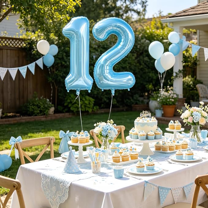 Pastel Blue 15 Balloon Number, Light Blue 15 Balloons - Image 3