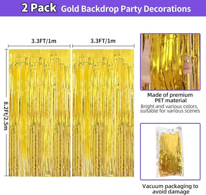 JINSUI Gold Fringe Backdrop 3.3x8.2ft, 2 Pack Foil Tinsel Curtains Decor | - Image 4