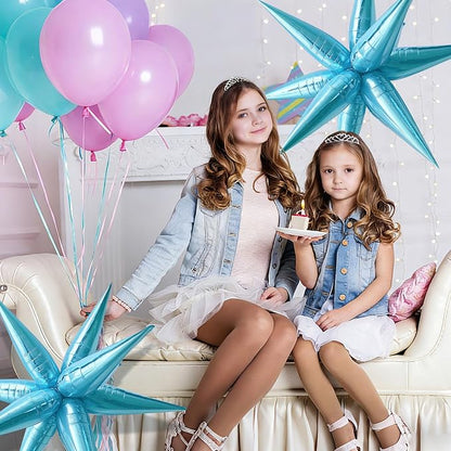 Light Blue Star Balloons Foil Mylar Spike Ballons Giant Frozen Birthday Party - Image 7