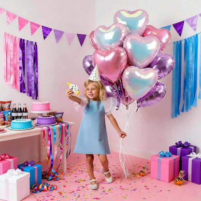 Pink Purple Iridescent Heart Balloons - Image 5