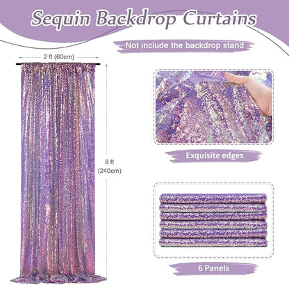 SoarDream Mermaid Purple Sequin Backdrop 6 Pcs 2ftx8ft Glitter Backdrop Curtains - Image 4