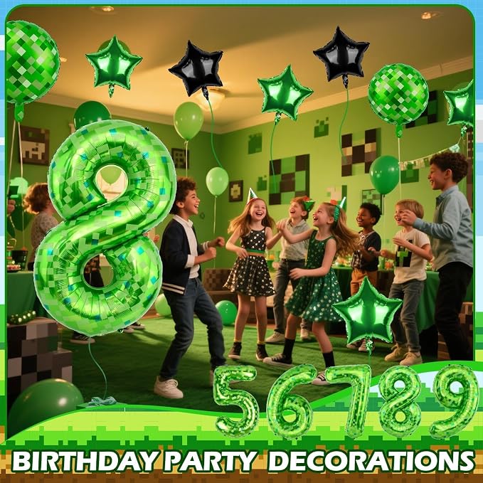 40 Inch Green Pixel Themed Number 8 Balloon Set Foil Balloon - Image 4