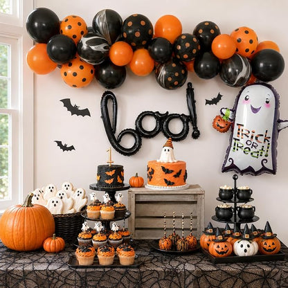 Halloween Black Orange Balloons BOO Ghost Pumpkin Foil Balloons Party Decor | - Image 3