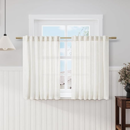 Beige White Kitchen Cafe Curtains 45 Inch Long 2 Panel Back Tab Translucent by Nanspring