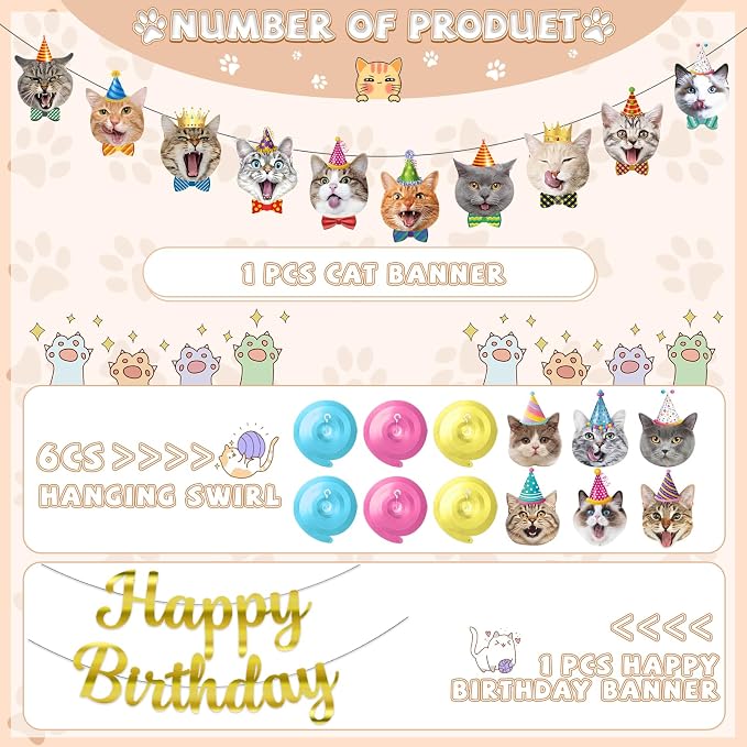 Cat Theme Birthday Party Decorations, Cat Birthday Decoration Happy Birthdays - Image 2