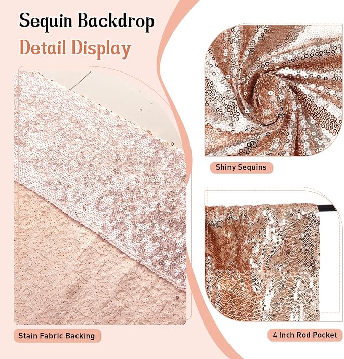 SquarePie 5x7ft Rose Gold Sequin Backdrop, High Density Non-Transparent Glitter - Image 3