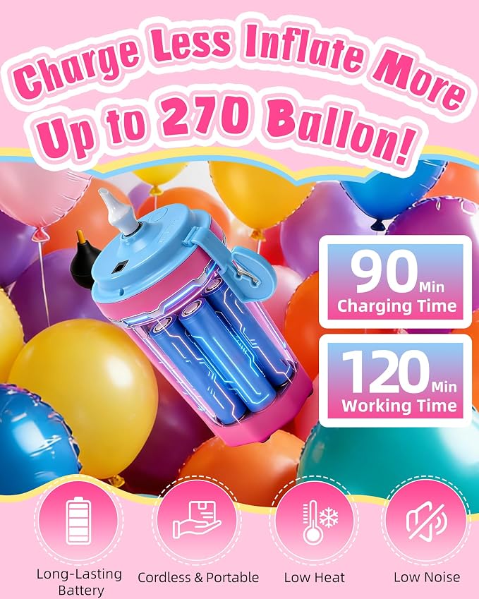 Portable Balloon Pump Electric, Rechargeable Cordless Balloon Pump Inflator - Image 3