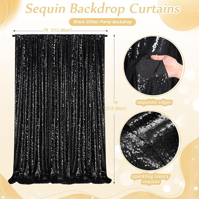 Black Sequin Backdrop Curtain 7ft x 7ft Glitter Photo Booth Backdrop | Glitter - Image 5