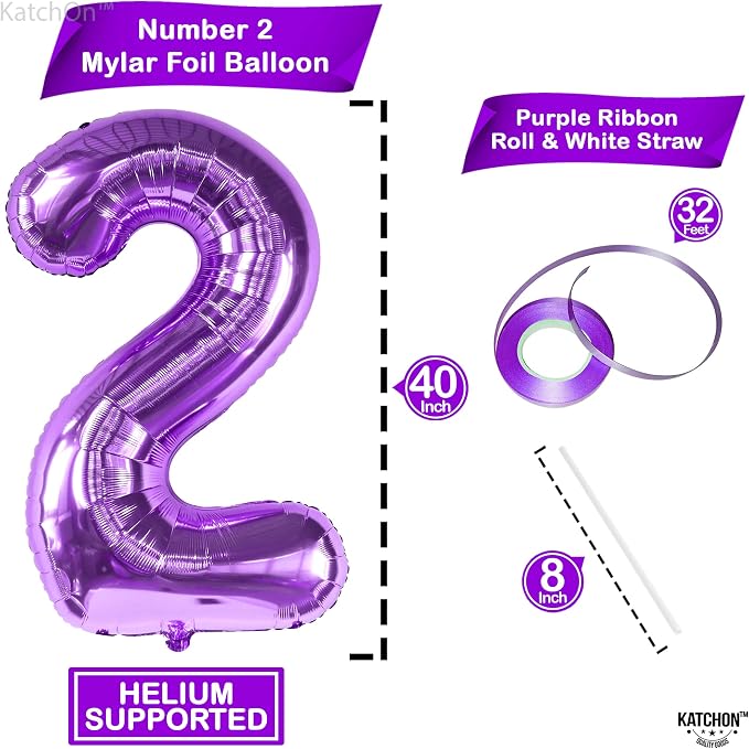 KatchOn Purple Number 2 Balloon 40 Inch 2nd Birthday Decorations - Image 2
