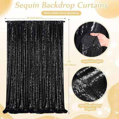 Black Sequin Backdrop 8ft x 8ft Glitter Photo Booth Black Backdrop Curtains | - Image 4