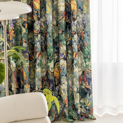 SUOUO Dark Green Vintage Floral Blackout Curtains - Image 6