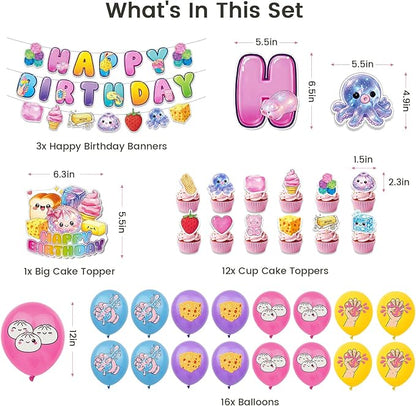 32Pcs Squishy Birthday Decorations, Includes Banner Balloons & Cake Topper | - Image 2