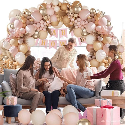 Dusty Pink Gold White Nude Balloons Arch Kit, Party Decor. | Light - Image 8