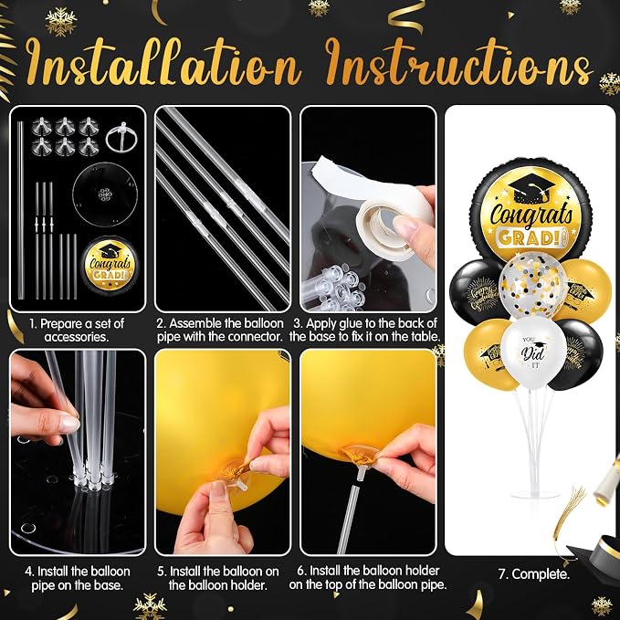 Kasyat 4 Set Glod and Black 2026 Graduation Table Centerpiece Balloon Stand Kit - Image 5