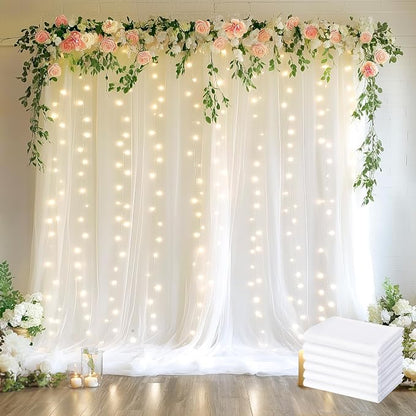 Tulle Backdrop Curtains with Lights Sheer White Curtain Backdrop 30x8ft | Tulle by Fomcet