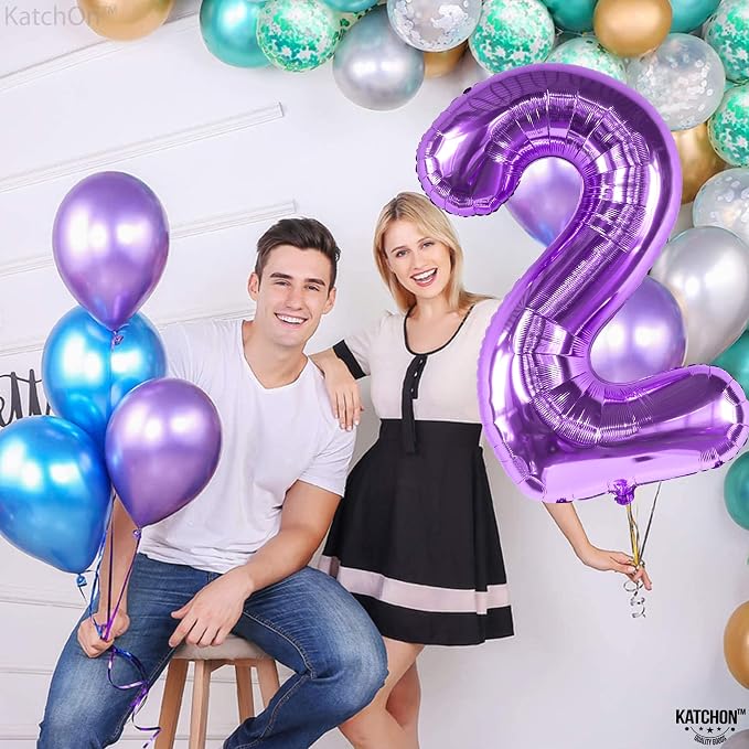 KatchOn Purple Number 2 Balloon 40 Inch 2nd Birthday Decorations - Image 7