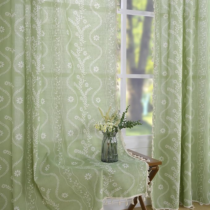 Schweek Sage Green Boho Curtains 84 Inches Length 2 Panels by Schweek