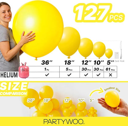PartyWoo Yellow Balloons 127pcs Matte Yellow Color 18 12 10 5 Inch | 18 12 10 5 - Image 6