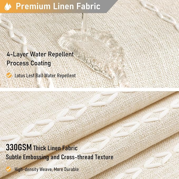 Cream Boho Farmhouse Linen Heavy Duty Shower Curtain Set, Water Repellent - Image 4
