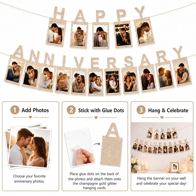 Champagne Gold Happy Anniversary Banner - Image 5