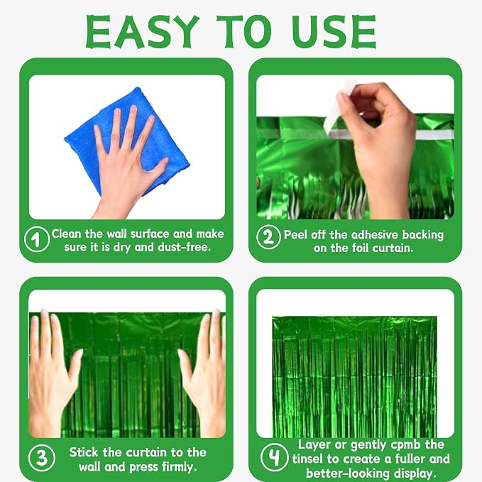Matte Green Foil Fringe Curtain Backdrop Party Decorations 4PCS | 6.6×3.3 ft - Image 5