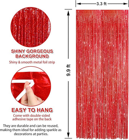 3 Pack 3.3 x 9.9 ft Holographic Red Tinsel Streamers Party Decorations | Foil - Image 2