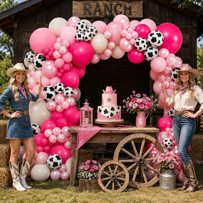 HILAVO Cowgirl Balloon Arch Kit Cow Print Balloons Hot Pink Light Pink Pearl - Image 5