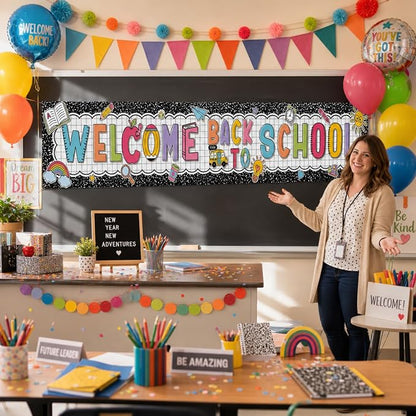 Lounsweer Welcome Back to School Banner Pastel Composition Book Banner Yard Sign - Image 3