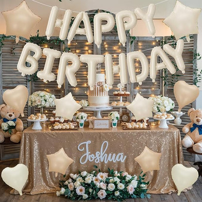 Happy Birthday Balloon Banner Cream, 16 Inch Beige Mylar Foil Letter Balloons - Image 9