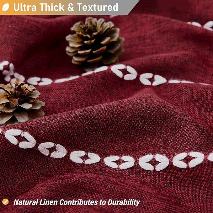 54x78 Boho Farmhouse Linen Heavy Duty Shower Curtain Set, Burgundy | Narrow - Image 2