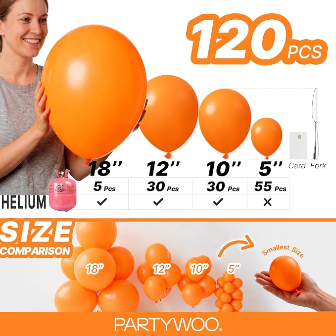PartyWoo Orange Balloons 120pcs Fall Latex Helium Balloons Different Sizes | 18 - Image 6