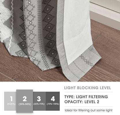 INK+IVY 100% Cotton Boho Window Curtain, Single Panel, 50x84 Gray | Tufted - Image 4