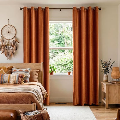 Velvet Burnt Orange Blackout Curtains 120 inch Length - Image 3