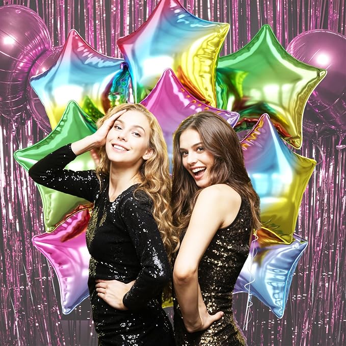 Biapian Gradient Star Foil Balloons, 18 Inch Multicolor Stars Balloon Aluminum - Image 4