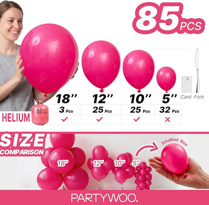 PartyWoo Hot Pink Balloons 85pcs Magenta Fuchsia Color 18 12 10 5 Inch | 18 12 - Image 6