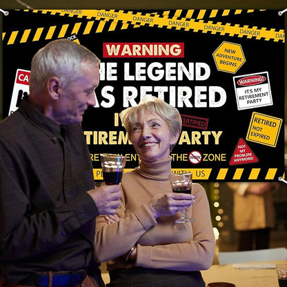 Happy Retirement Banner Caution Logos Retirement Party Decorations Funny Legend - Image 5