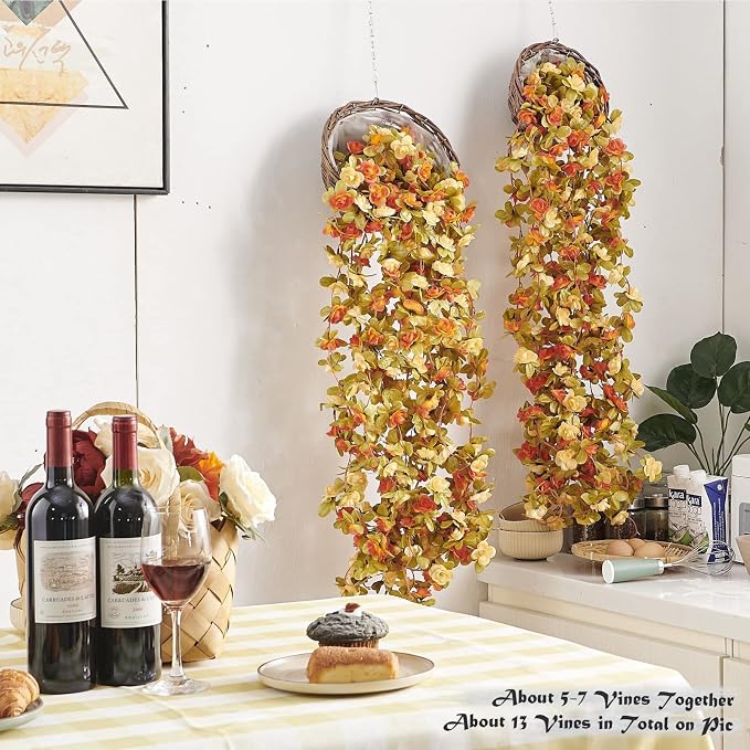 Artificial Flower Garland 8pcs 8.2ft Rose Vine Decor, Fall Champagne Flower | - Image 3