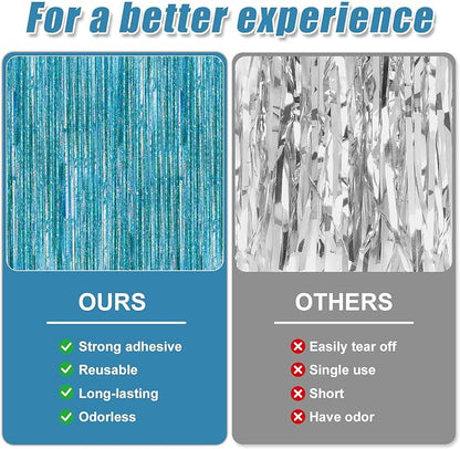 7 Pack 3.3 x 9.9 ft Holographic Blue Tinsel Streamers Party Decorations | Foil - Image 3