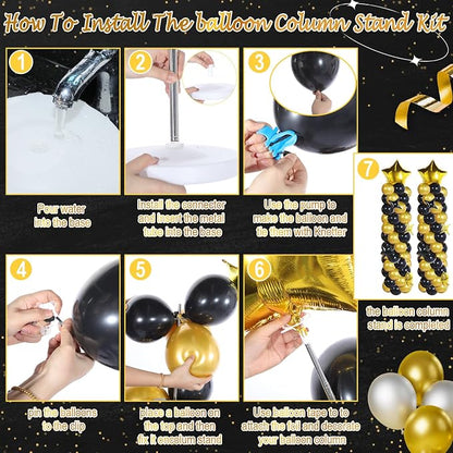Gejoy Black Gold Balloons Column Stand Kit Adjustable Tower Stand from 1.4 to - Image 3