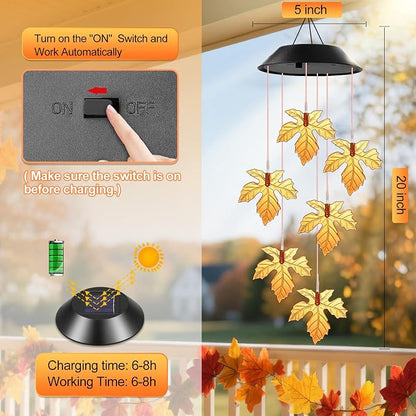Winzwon Fall Decor Thanksgiving Decorations Solar Lights Wind Chimes | Hanging - Image 6