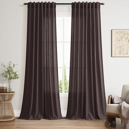 Cocoa Coffee Linen Curtains 90 Inch Long 2 Panels Set by Nanspring