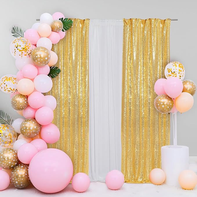 Eternal Beauty Gold Sequin Backdrop Curtains, 4 Panels 2x8FT | 3mm Sparkle - Image 6