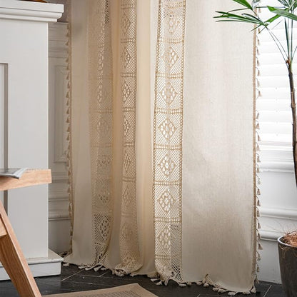 Sutuo Home Boho Curtain Crochet Lace Patchwork Semi-Blackout Bohemian Handmade - Image 9
