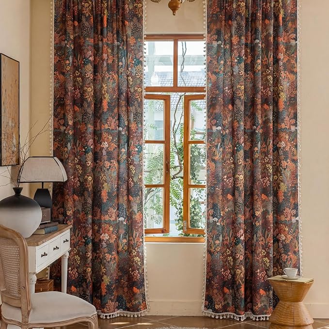 Floral Rod Pocket Semi Sheer 63 Inch Curtains 2 Panel Set - Image 5