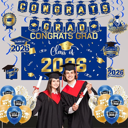 Graduation Decorations 2026 Blue Gold Themed Set - Image 2