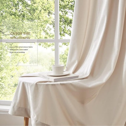 BULBUL Cream Curtains 120 inch Length- Set of 2 Living Room Ivory Velvet - Image 4