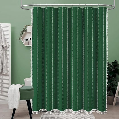72x96 Extra Long Linen Heavy Duty Shower Curtain Set, Emerald Green | Extra - Image 6