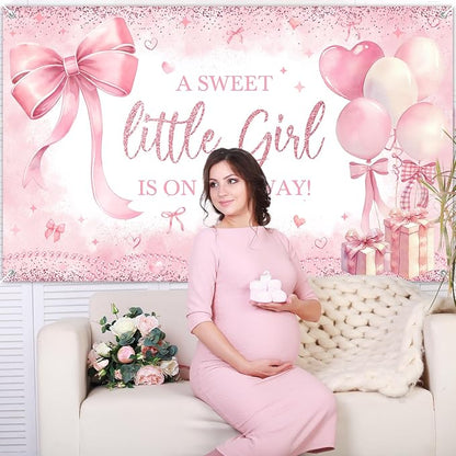 Pink Bow Baby Shower Banner Girl Baby Shower Party Decorations A Sweet Little - Image 4