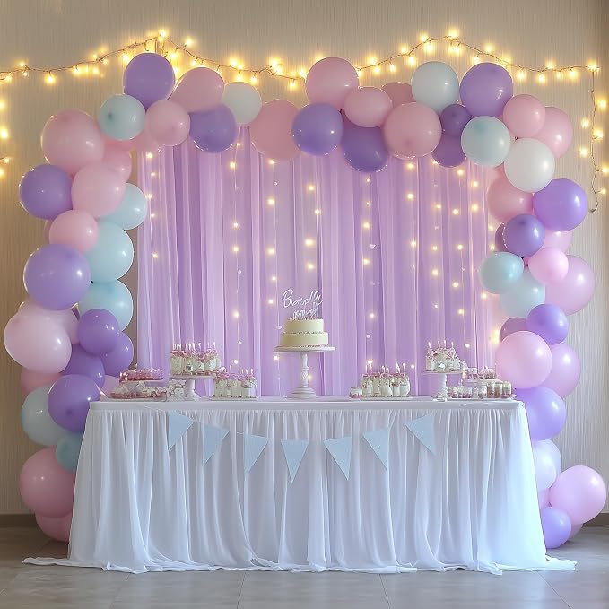 Tulle Backdrop Curtains with Lights Lavender 10x10ft Sheer Curtain Backdrop | - Image 8